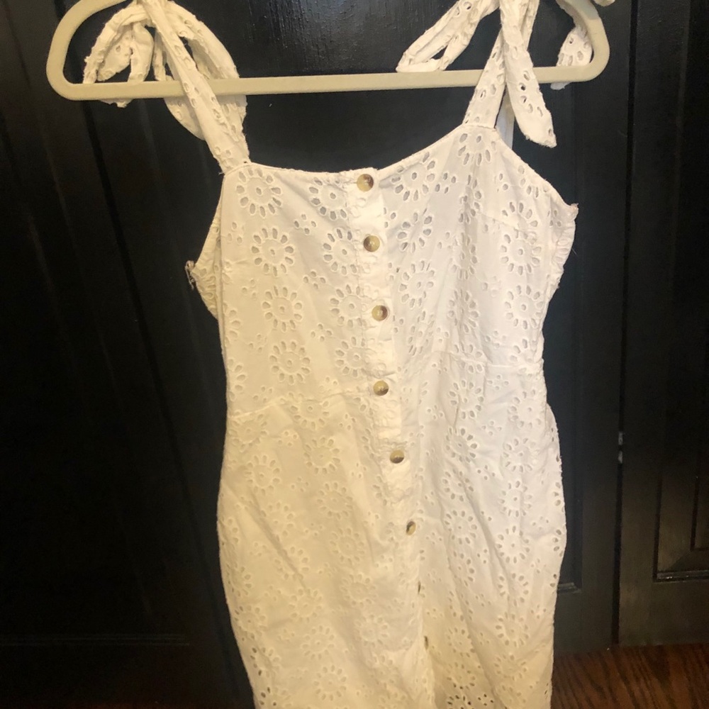 Zara white eyelet dress, tortoise button detailing
